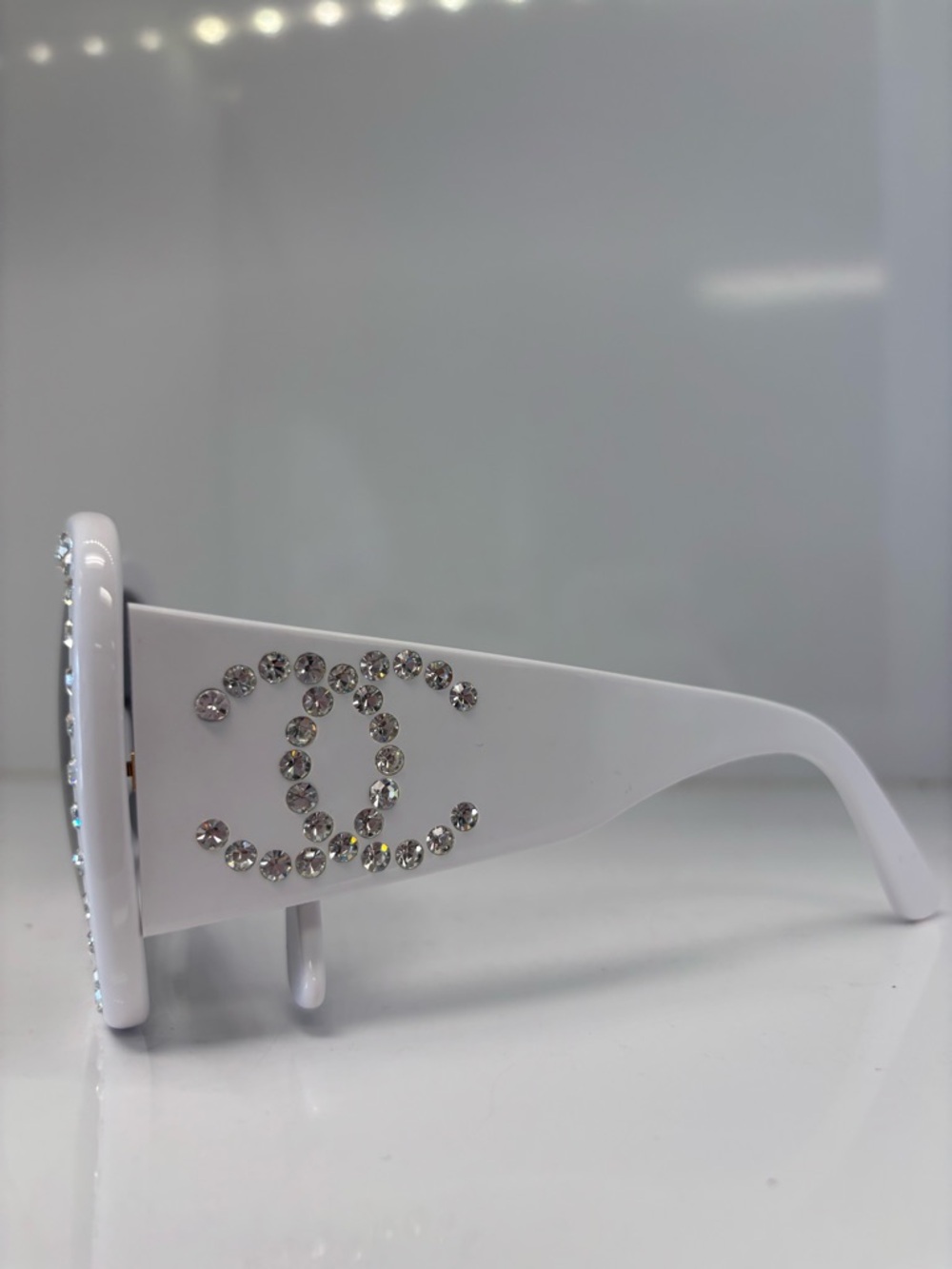 CHANEL white rhinestone-trim Women's Sunglasses - Picture 2 of 5